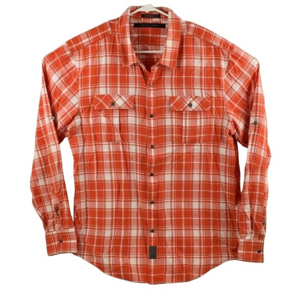 Sean John Mens XL Button Down Pocket Red and White Plaid Shirt Tailored Fit - Picture 1 of 8